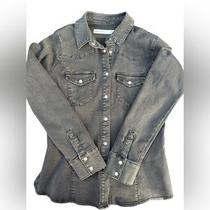 ASOS Black Stretchy Denim Western Snap Shirt